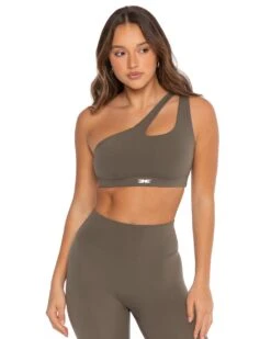 Elite Eleven Asymmetric Bra - Dusty Khaki