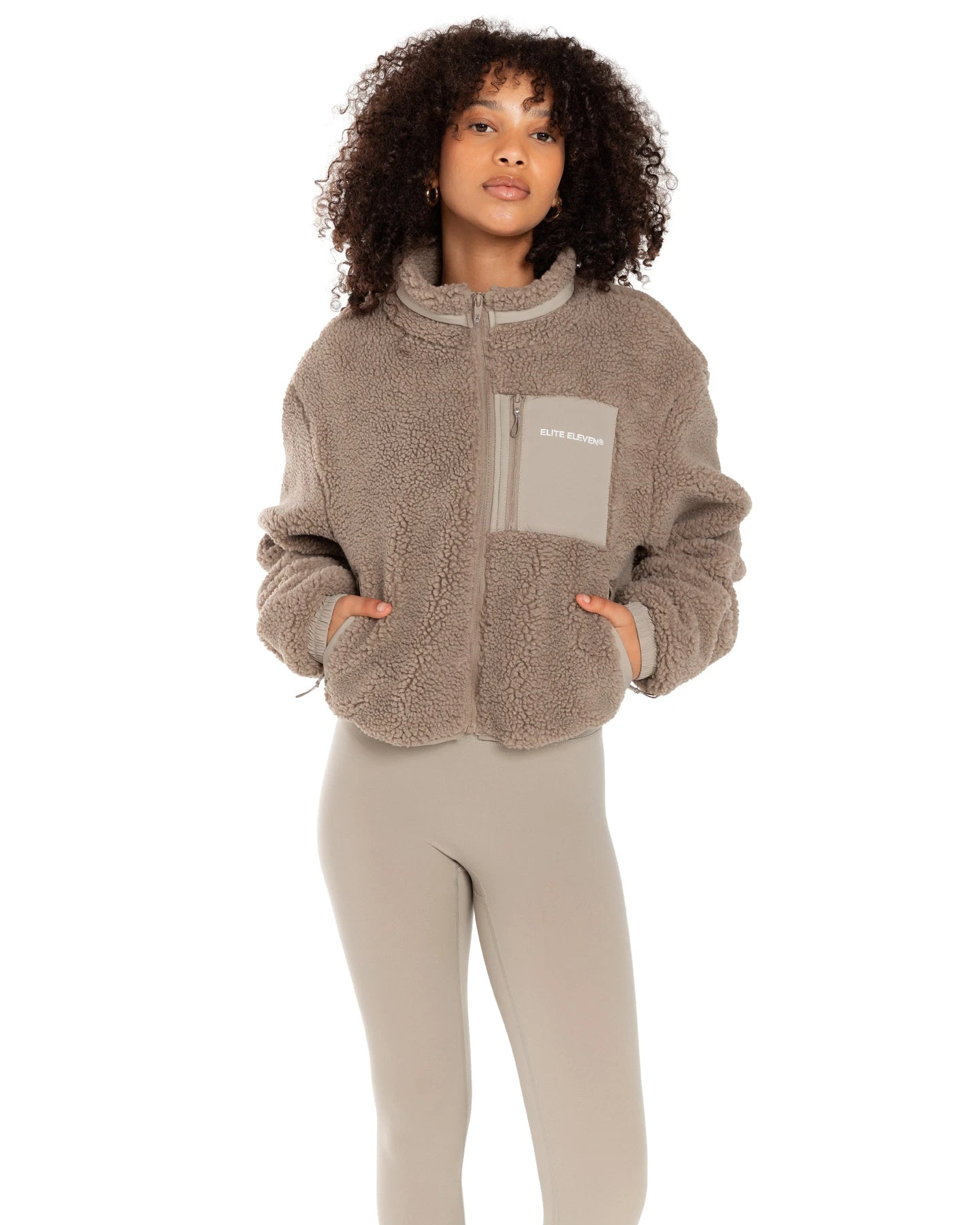 Elite Eleven Registered Teddy Cropped Jacket - Vintage Khaki - Image 5