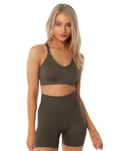 Elite Eleven Ribbed Seamless Strappy Bra - Olive