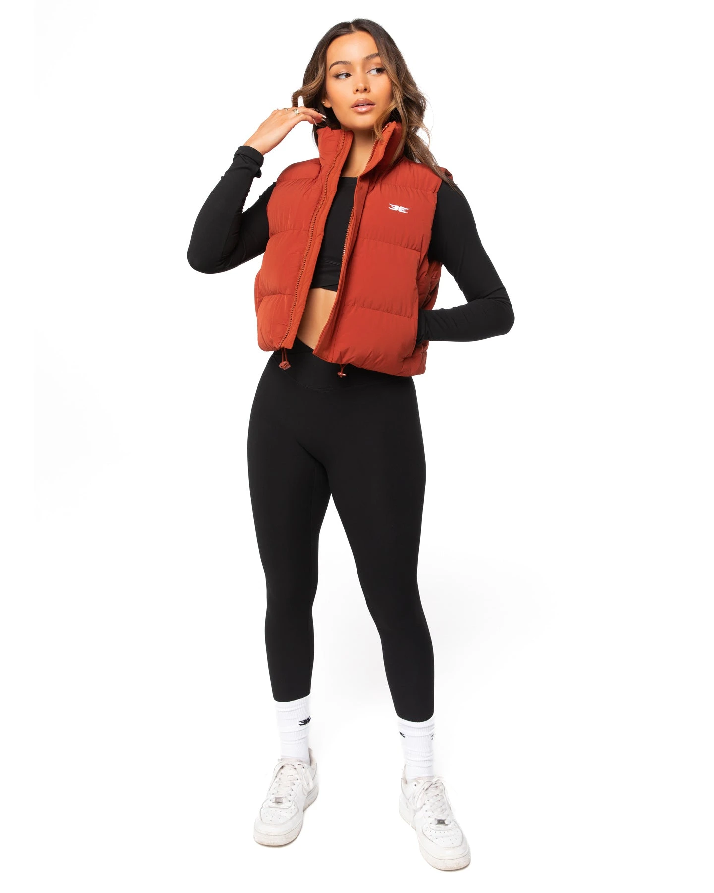 Elite Eleven Cropped Puffer Vest - Burnt Red - Image 4