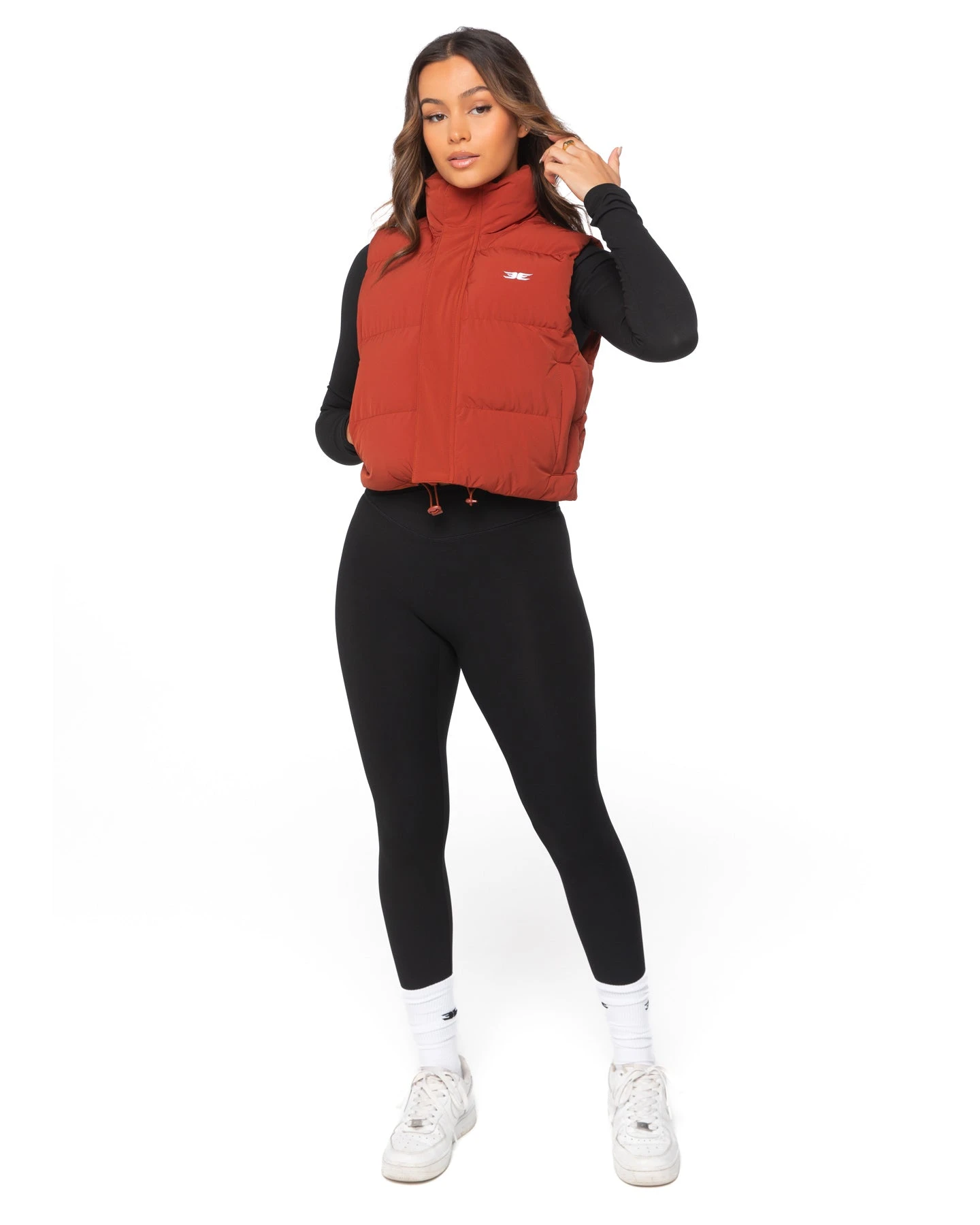 Elite Eleven Cropped Puffer Vest - Burnt Red - Image 2