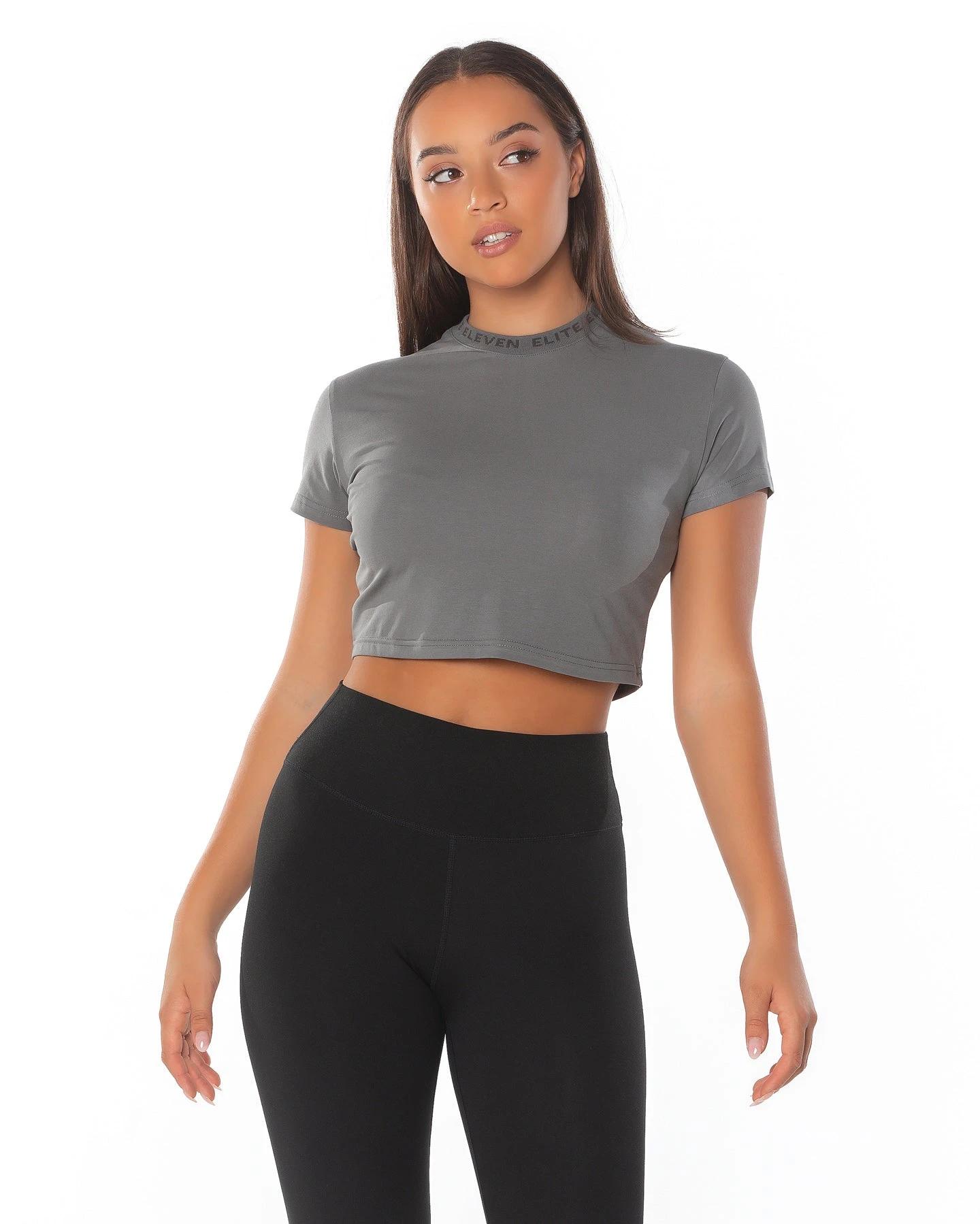 Elite Eleven Cropped Ribbed Collar T-shirt - Charcoal - Image 2