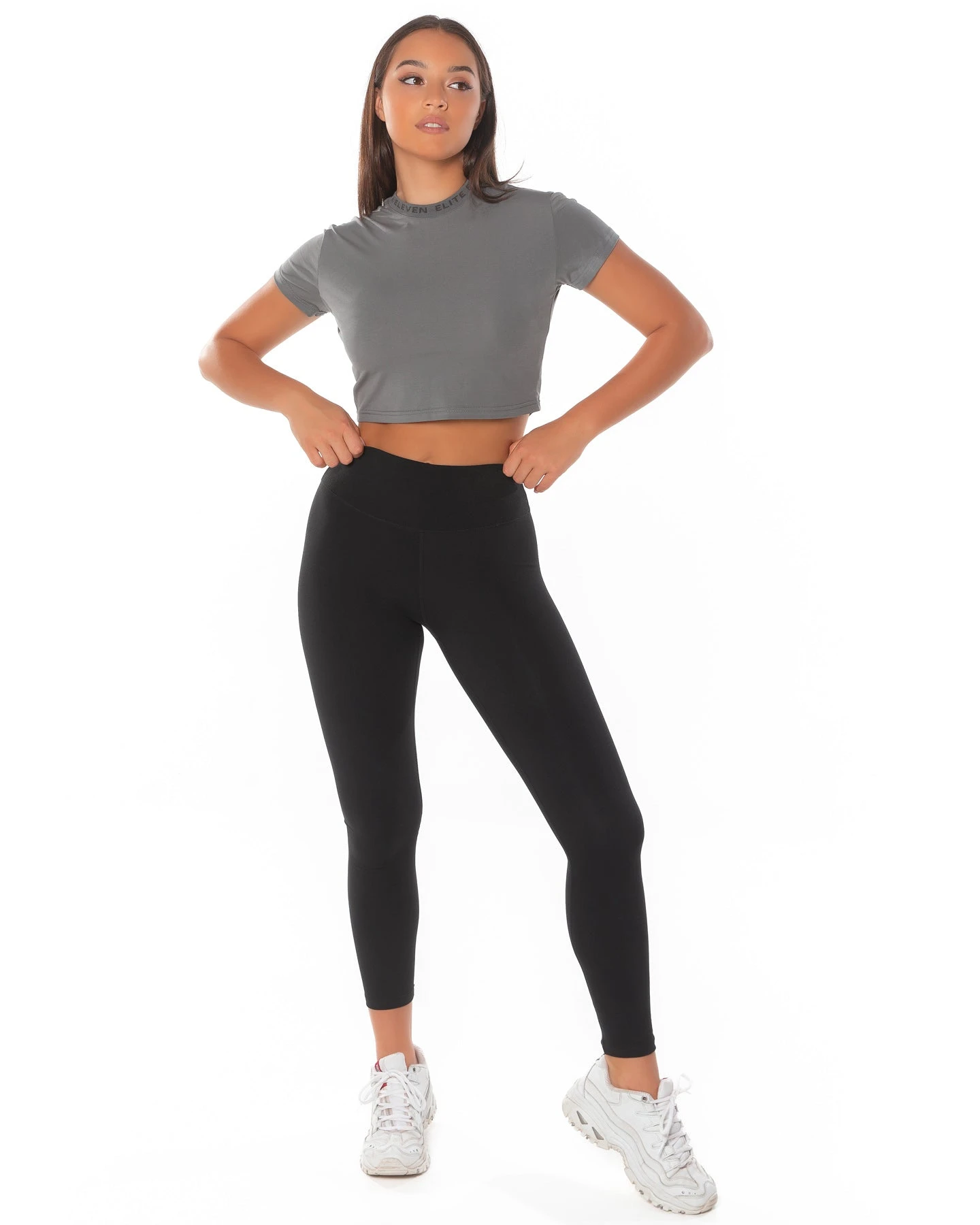 Elite Eleven Cropped Ribbed Collar T-shirt - Charcoal - Image 3