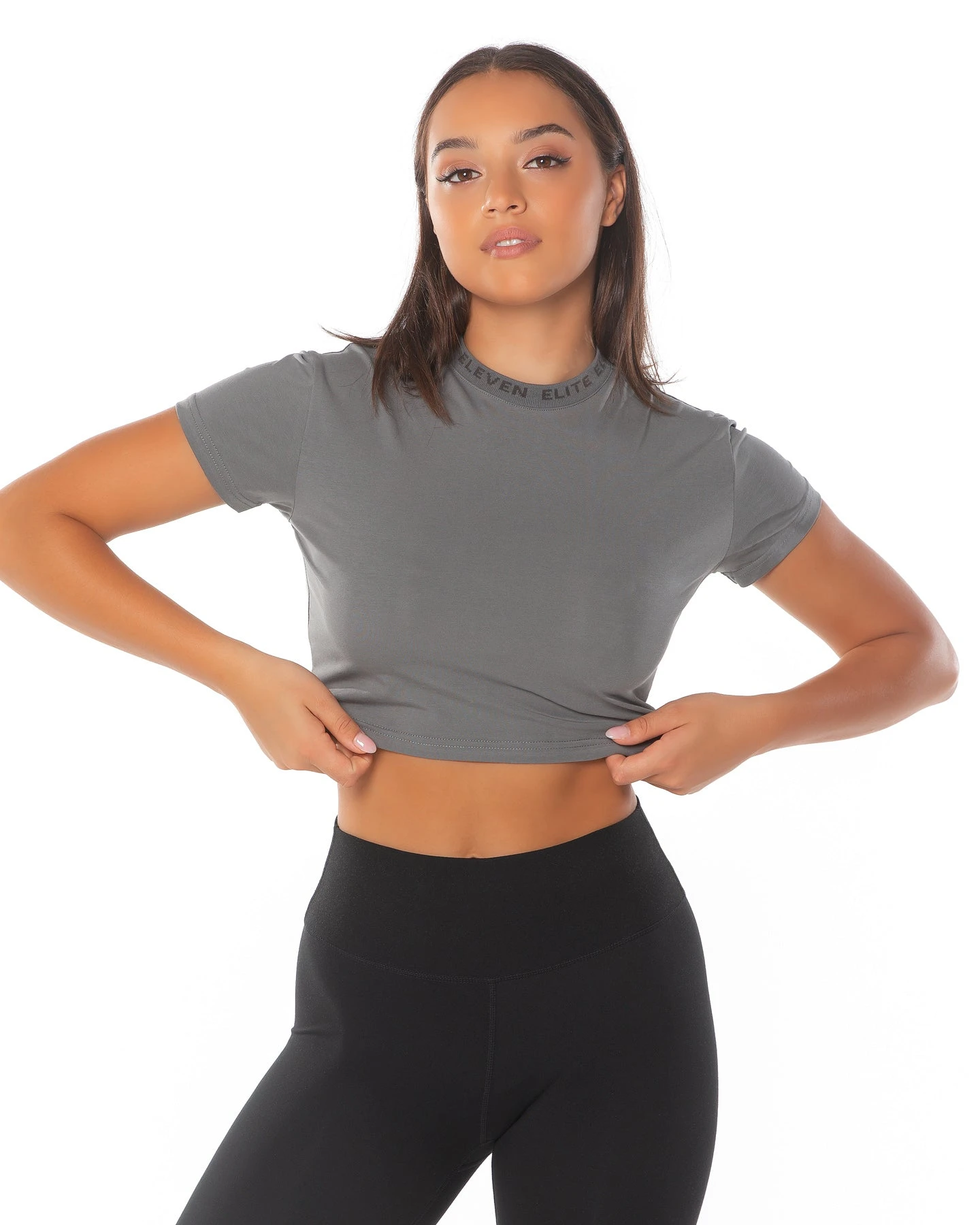 Elite Eleven Cropped Ribbed Collar T-shirt - Charcoal - Image 4